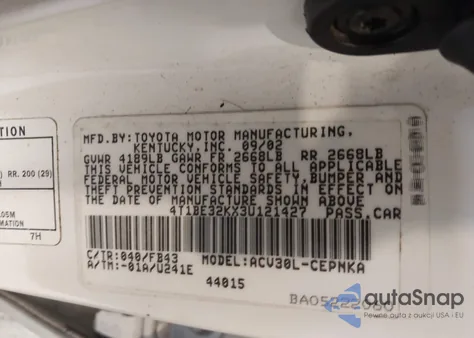 2003 Toyota Camry Le from USA, damaged, VIN 4T1BE32KX3U121427